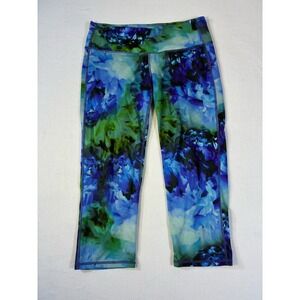 Athleta High Rise Be Free Capri Leggings Blue Floral Women's Size Medium